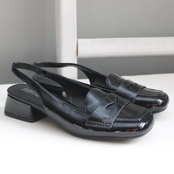 Kenneth Cole Reaction Shoes - Kenneth Cole Reaction Womens Black Patent Lewis Sling Loafer Block Heels Size 9